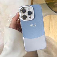 Light blue Two - Tone Monogrammed Leather iPhone Case - #Snap Bands#