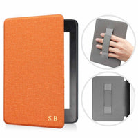 Orange Textured Leather Kindle Case with Hand Strap - Snap Bands