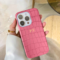 Pink Crocodile Texture Personalized Leather iPhone Case - #Snap Bands#