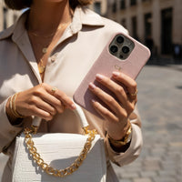 Pink Pebble Leather iPhone Case - Snap Bands