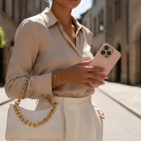 Pink Pebble Leather iPhone Case - Snap Bands