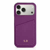 Purple Card Holder Leather iPhone Case - Snap Bands