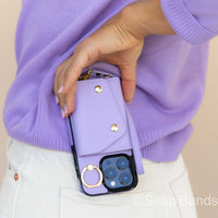 Purple Leather iPhone Case With Two Straps - Snap Bands