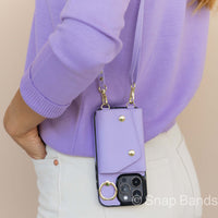 Purple Leather iPhone Case With Two Straps - Snap Bands