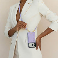 Purple Leather iPhone Case With Two Straps - Snap Bands