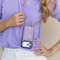 Purple Leather iPhone Case With Two Straps - Snap Bands