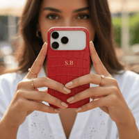 Red Crocodile Texture Personalized Leather iPhone Case - Snap Bands