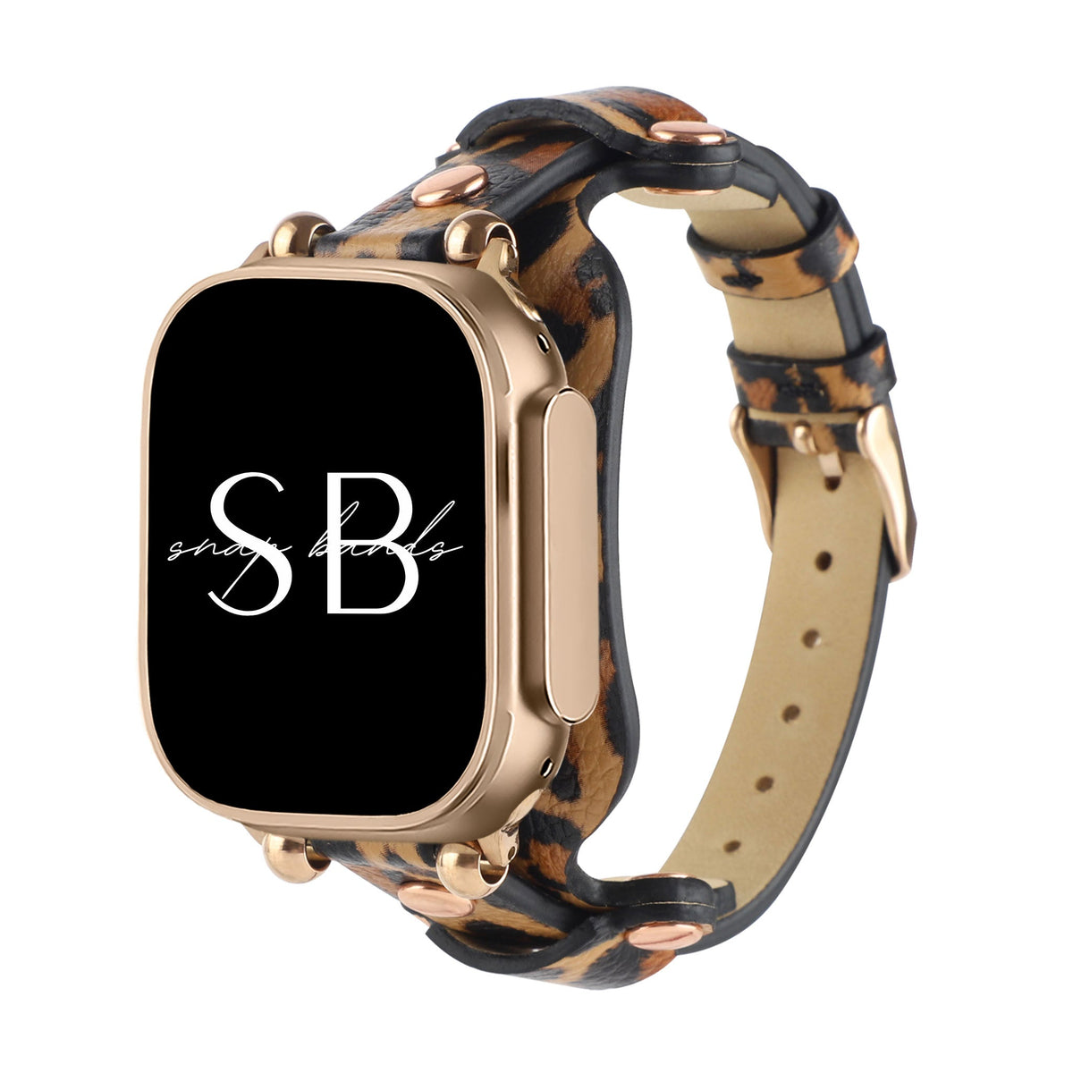 NEW Slim Black Gold Leather Apple Watch band Gold Moon - Apple Watch Leather Band - Black – Roarcraft main image 2