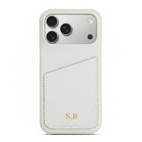 White Card Holder Leather iPhone Case - Snap Bands