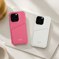 White Card Holder Leather iPhone Case - Snap Bands