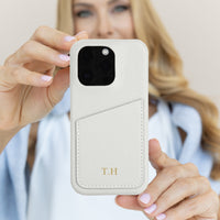White Card Holder Leather iPhone Case - Snap Bands