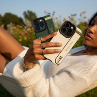 White Crocodile Texture Elegant iPhone Case with Metallic Accent - Snap Bands