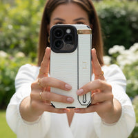 White Crocodile Texture Elegant iPhone Case with Metallic Accent - Snap Bands