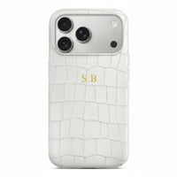 White Crocodile Texture Personalized Leather iPhone Case - Snap Bands