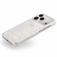 White Crocodile Texture Personalized Leather iPhone Case - Snap Bands
