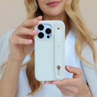 White Leather iPhone Case with Strap - Snap Bands