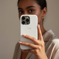 White Pebble Leather iPhone Case - Snap Bands