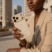 White Personalized Magnetic Leather iPhone Case - Snap Bands