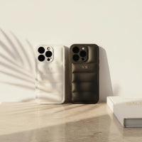White Puffer Leather iPhone Case - Snap Bands