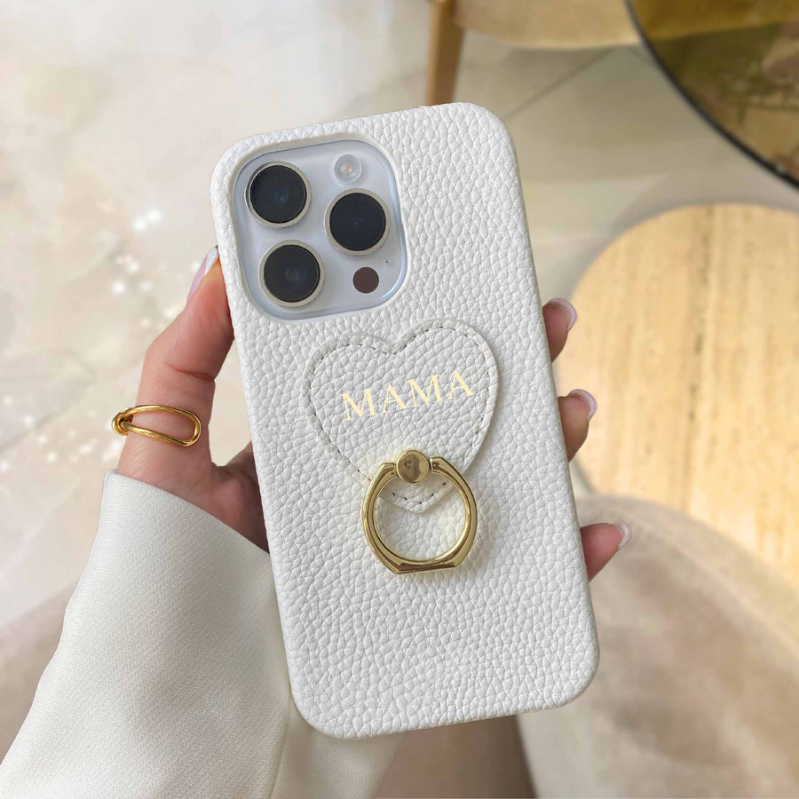 White-pebble-leather-personalized-iphone-case-with-gold-ring-holder
