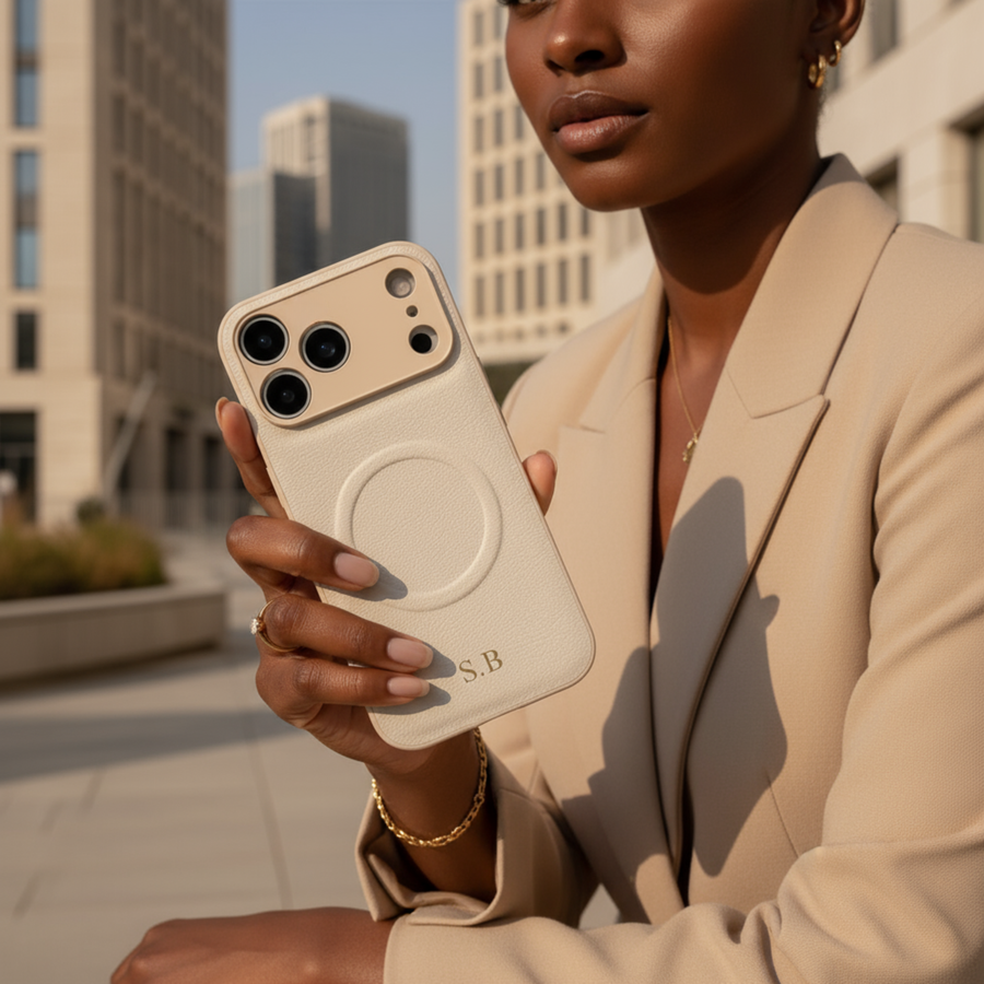 White Personalized Magnetic Leather iPhone Case