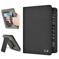 Black Leather Kindle Case with Hand Strap and Stand