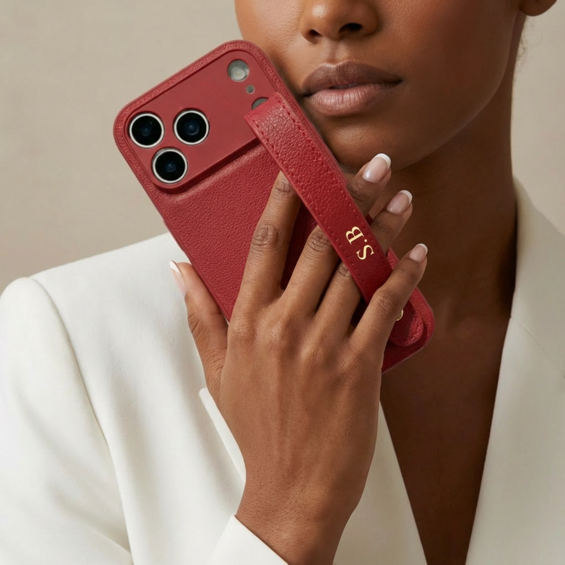 Red Leather iPhone Case with Strap