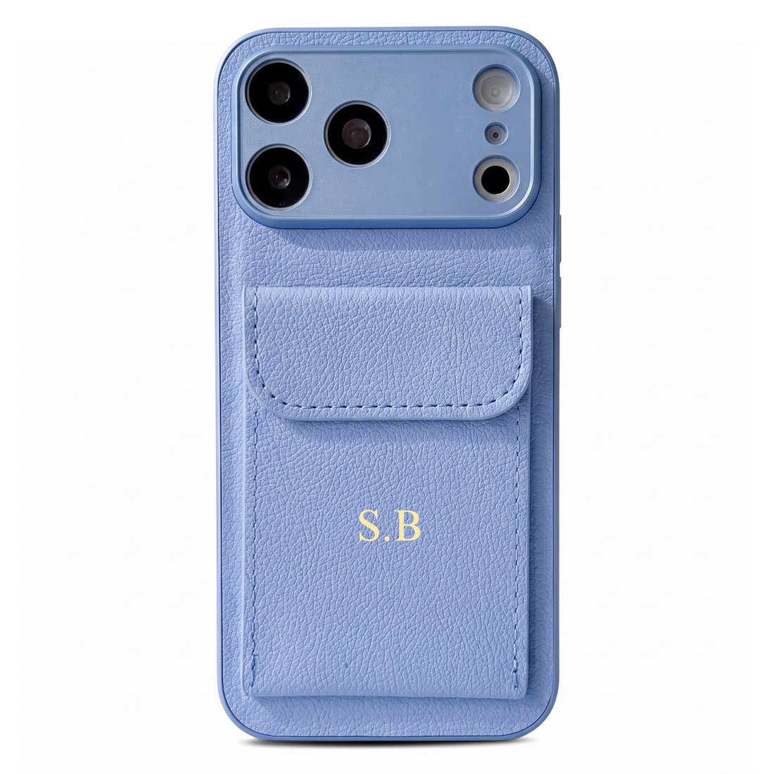 Light Blue Personalized Leather iPhone Case With Card Holder