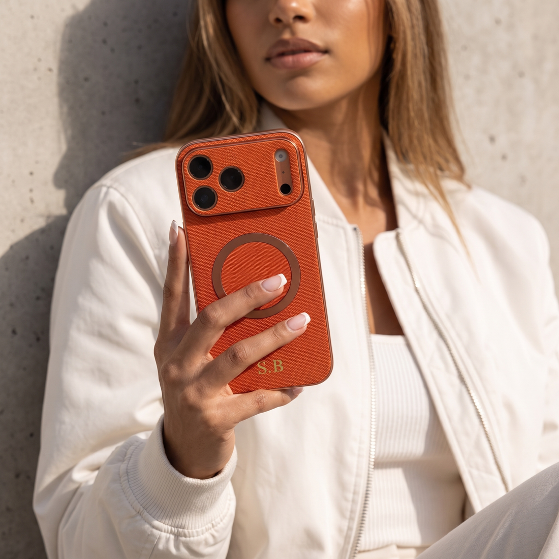 Orange Personalized Magnetic Leather iPhone Case