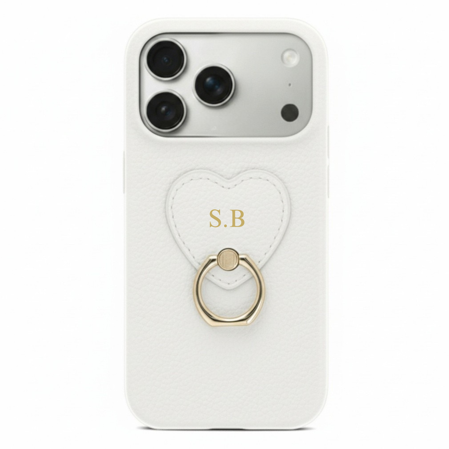 White  Heart Ring Leather iPhone Case