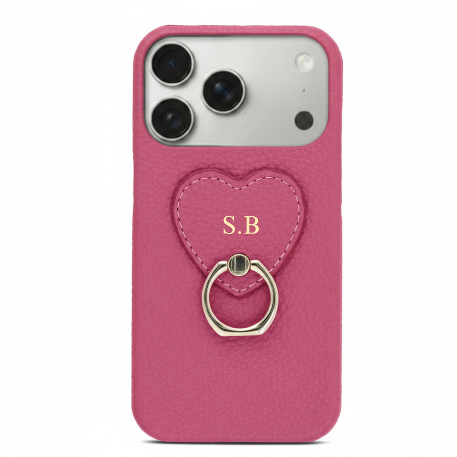 Hot Pink  Heart Ring Leather iPhone Case