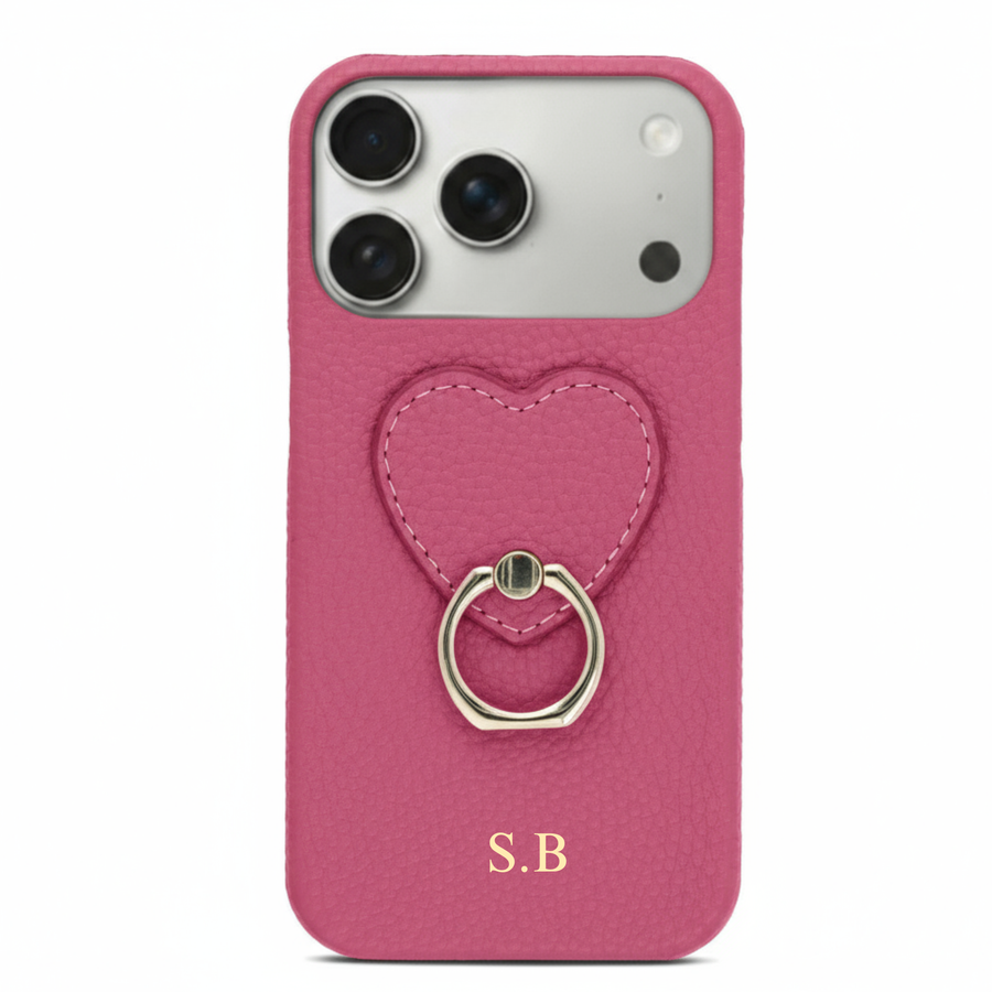 Hot Pink  Heart Ring Leather iPhone Case
