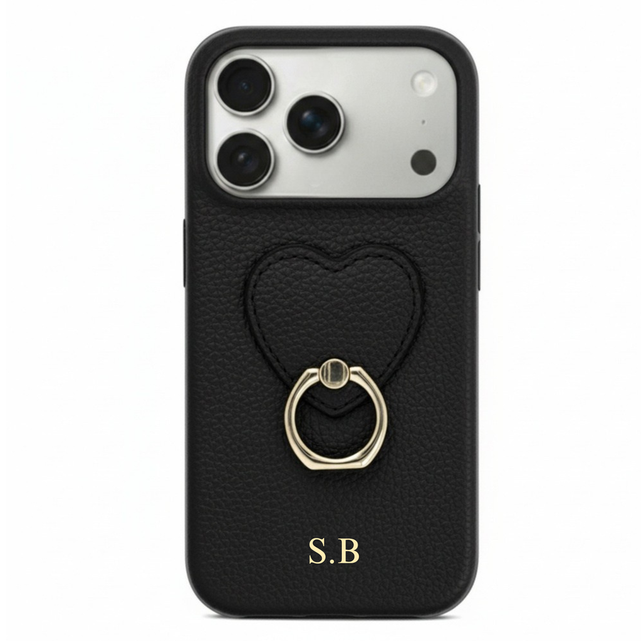 Black  Heart Ring Leather iPhone Case