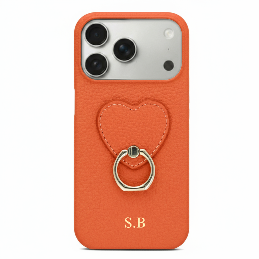 Orange  Heart Ring Leather iPhone Case
