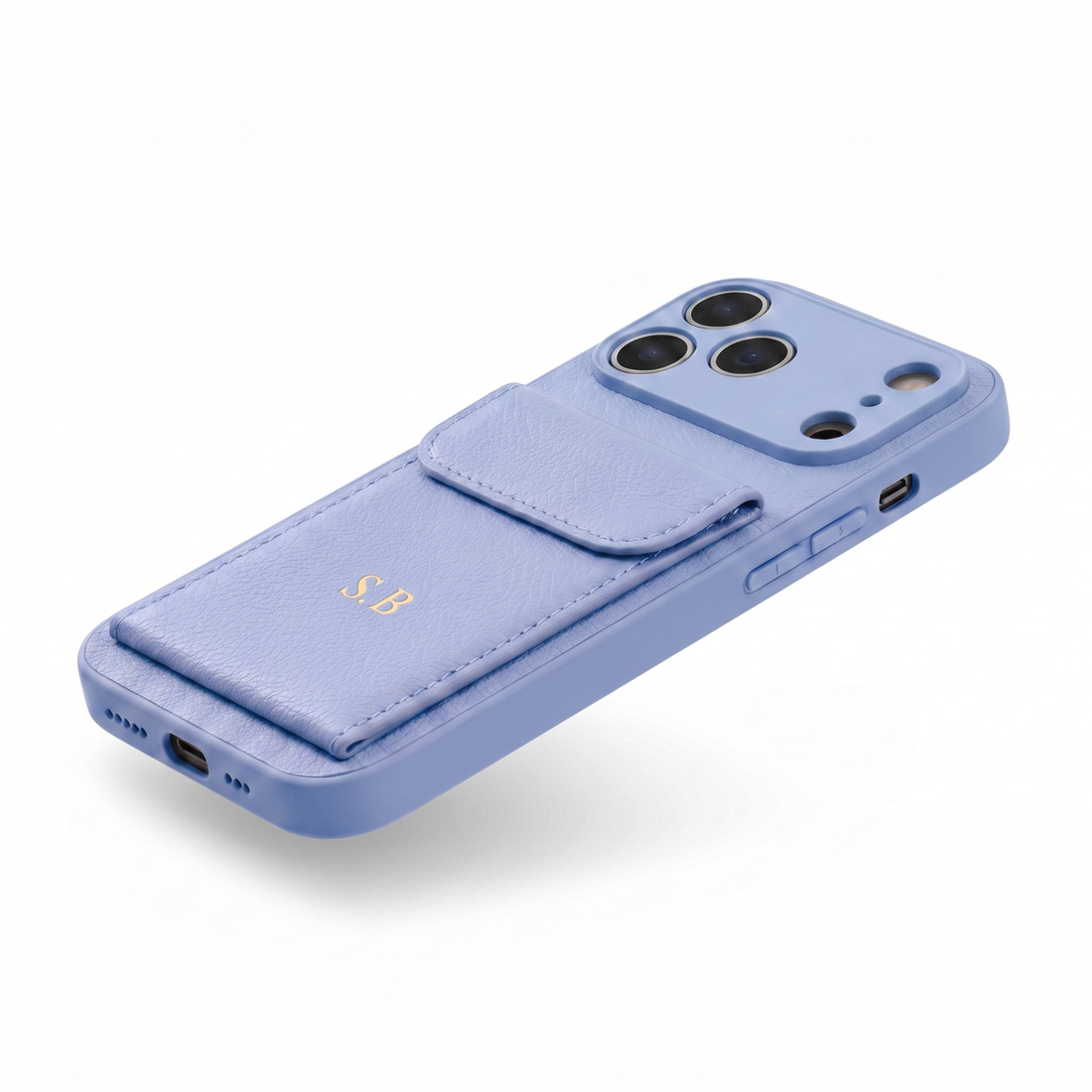 Light Blue Personalized Leather iPhone Case With Card Holder