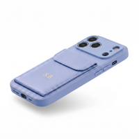 Light Blue Personalized Leather iPhone Case With Card Holder