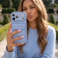 Light Blue Personalized Leather iPhone Case With Card Holder