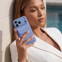 Light Blue Personalized Leather iPhone Case With Card Holder