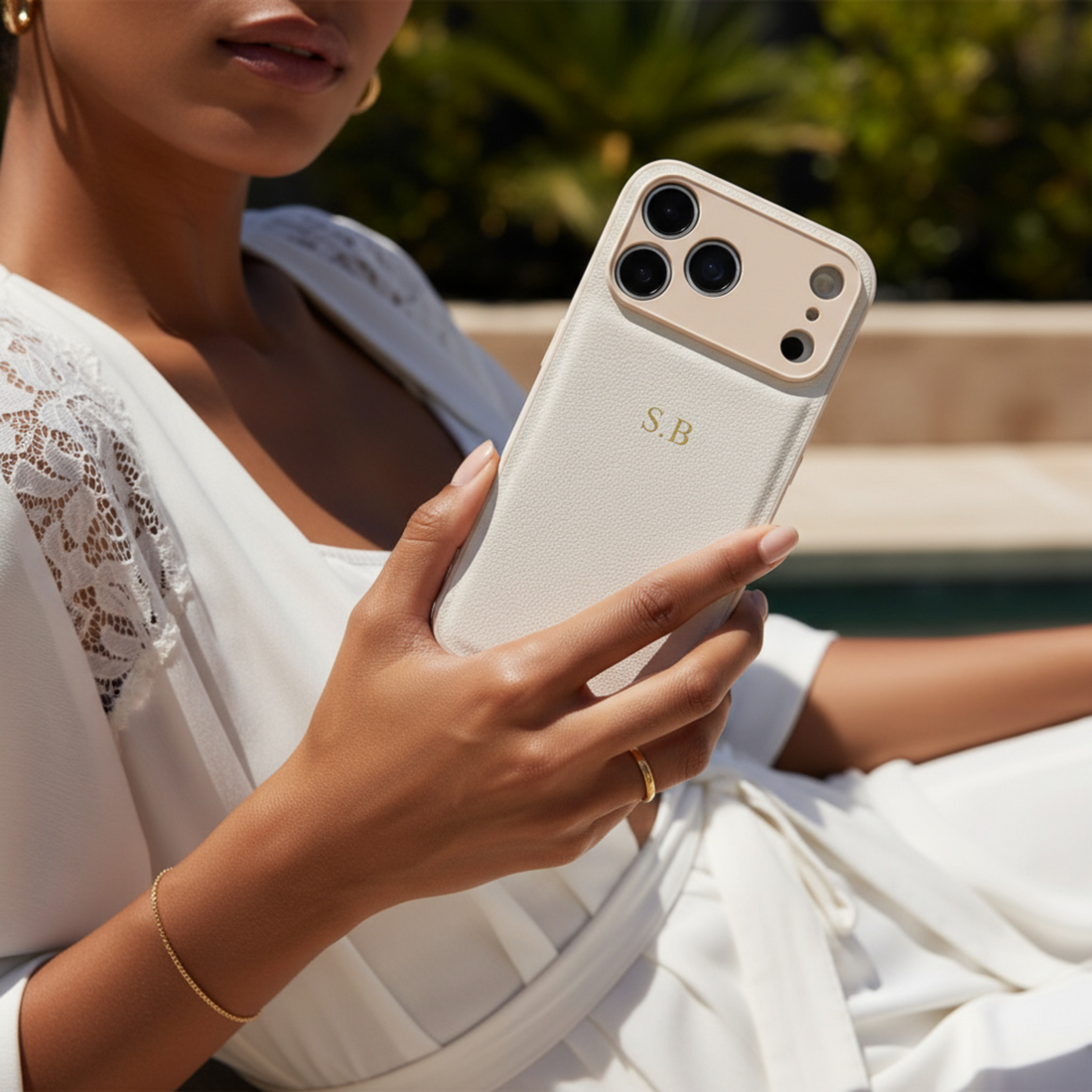 White Personalized Leather iPhone Case