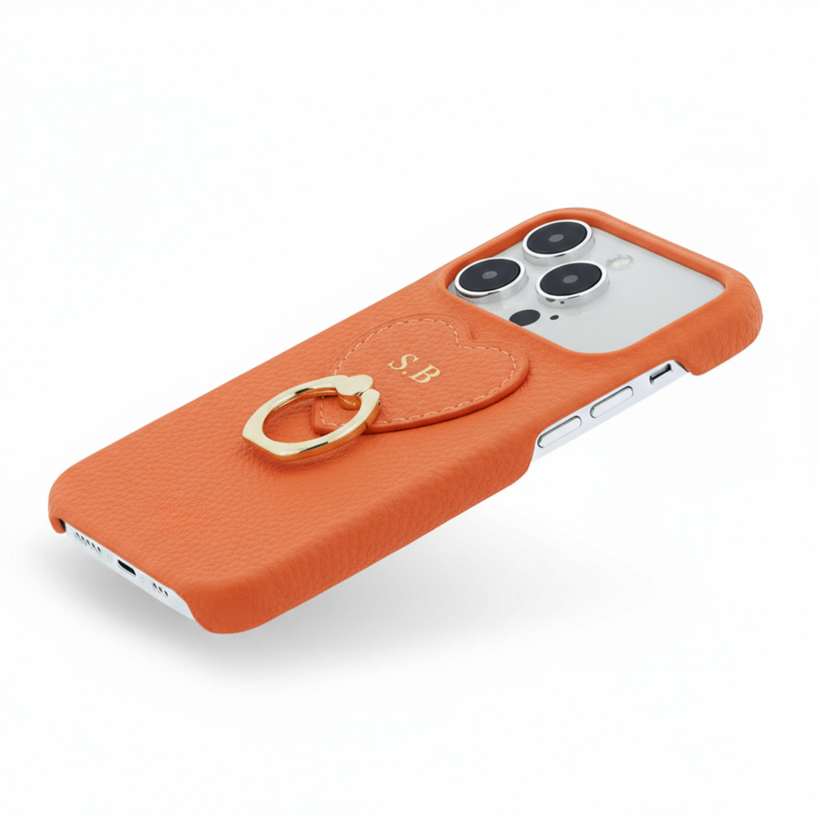 Orange  Heart Ring Leather iPhone Case