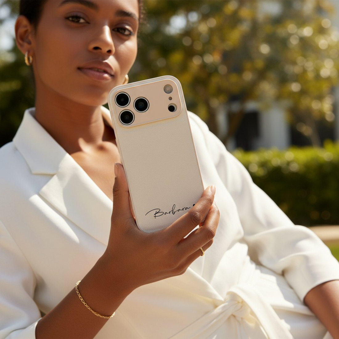 White Personalized Leather iPhone Case