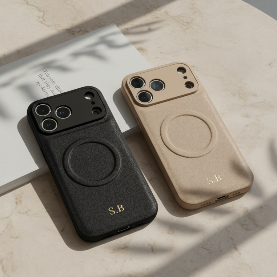 Beige Personalized Magnetic Leather iPhone Case