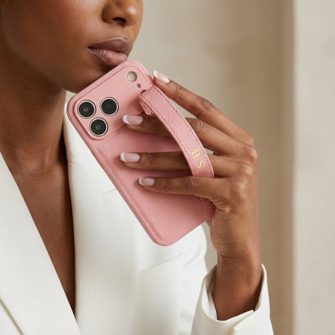 Pink Leather iPhone Case with Strap