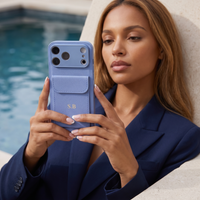 Light Blue Personalized Leather iPhone Case With Card Holder