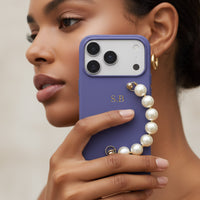Lavender Leather Magnetic iPhone Case with Pearl Strap