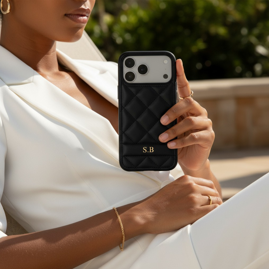 White Stitched Leather iPhone Case