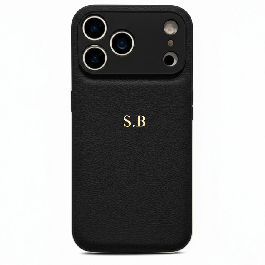 Black Personalized Leather iPhone Case