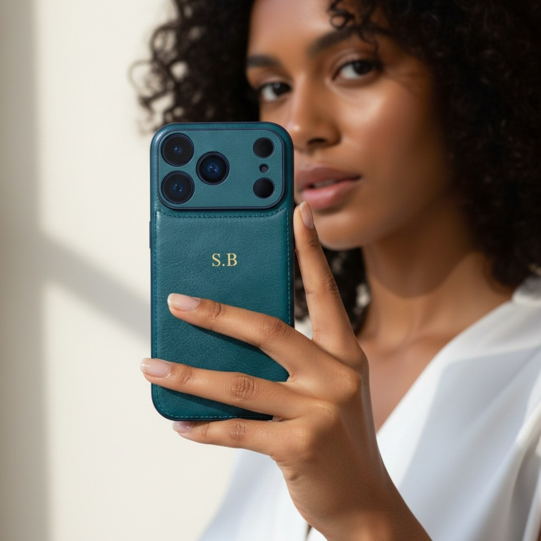 Green Personalized Monogram Leather iPhone Case