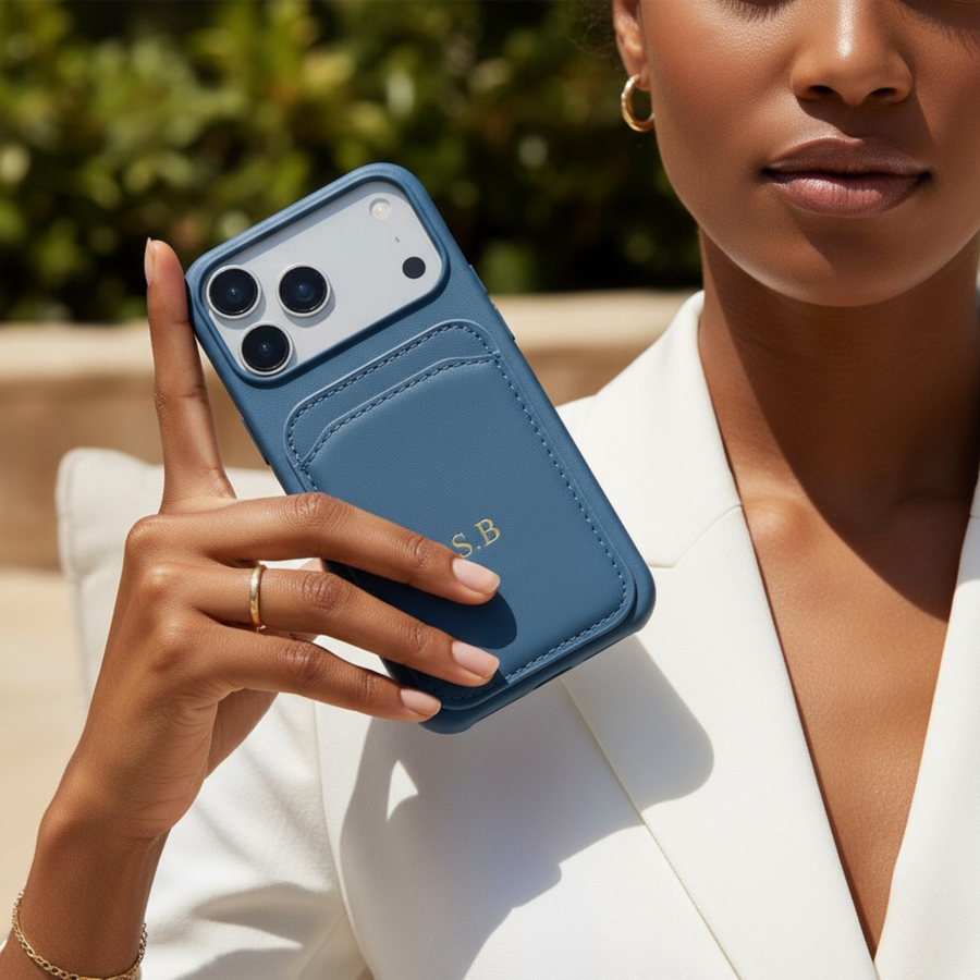 Blue iPhone Case with Card Holder