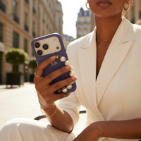 Lavender Leather Magnetic iPhone Case with Pearl Strap